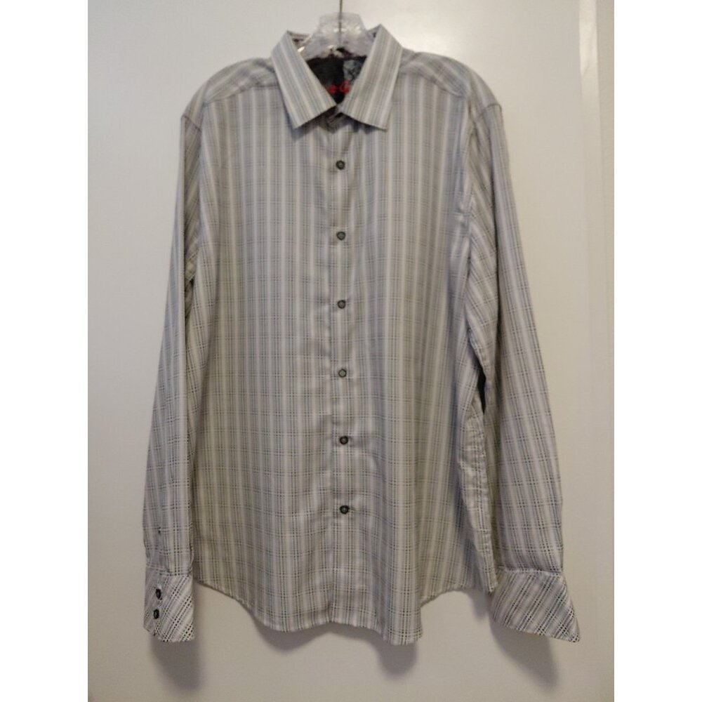 Robert Graham Classic Fit Dress Shirt Gray w Purple Floral Flip Cuff 2XL